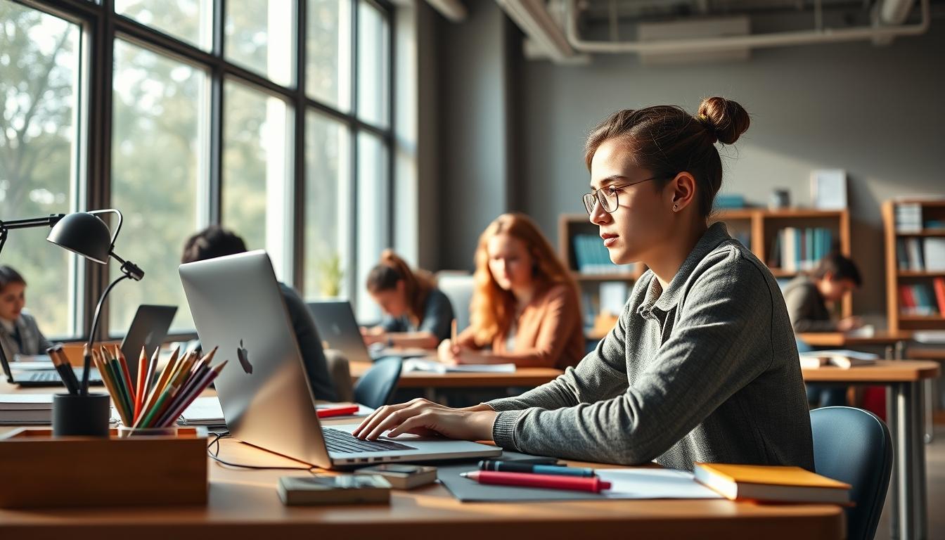 Students collaborating in study space